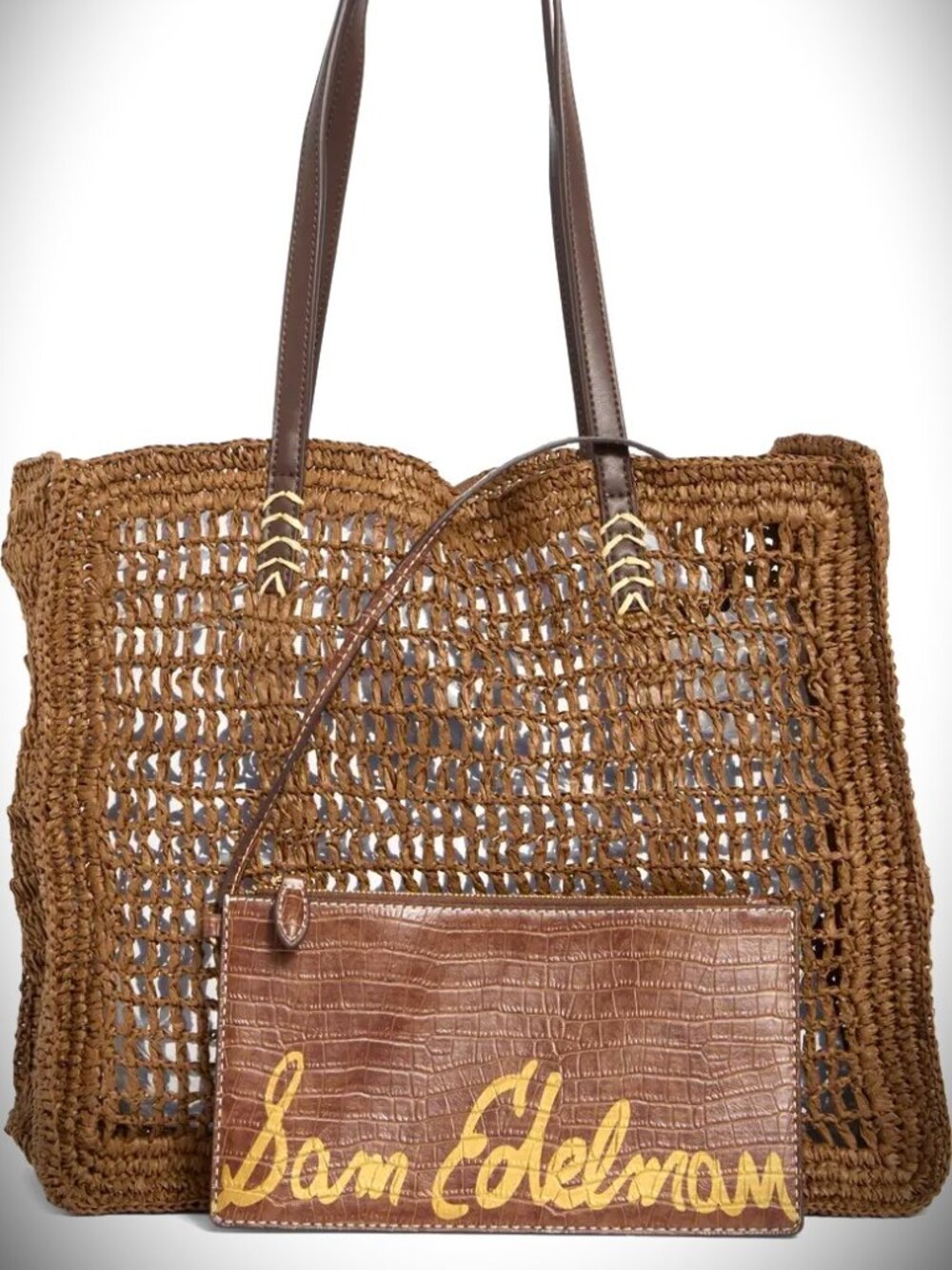 SAM EDELMAN Lizzie Raffia Tote in Dark Brown Color - Picture 2 of 7